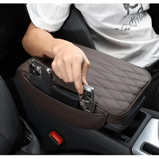 Coussin d'accoudoir de voiture en cuir polymère avec poche de rangement