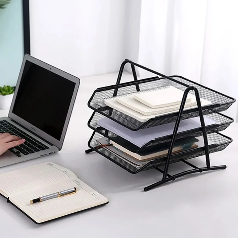 Organisateur de bureau pliable à trois niveaux pour fichiers et documents de bureau