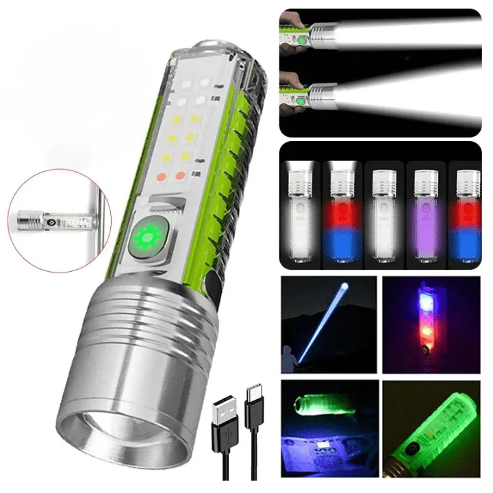 Lampe de Poche UV LED Miniature Rechargeable USB avec Porte-Clés,8 Modes d'Éclairage