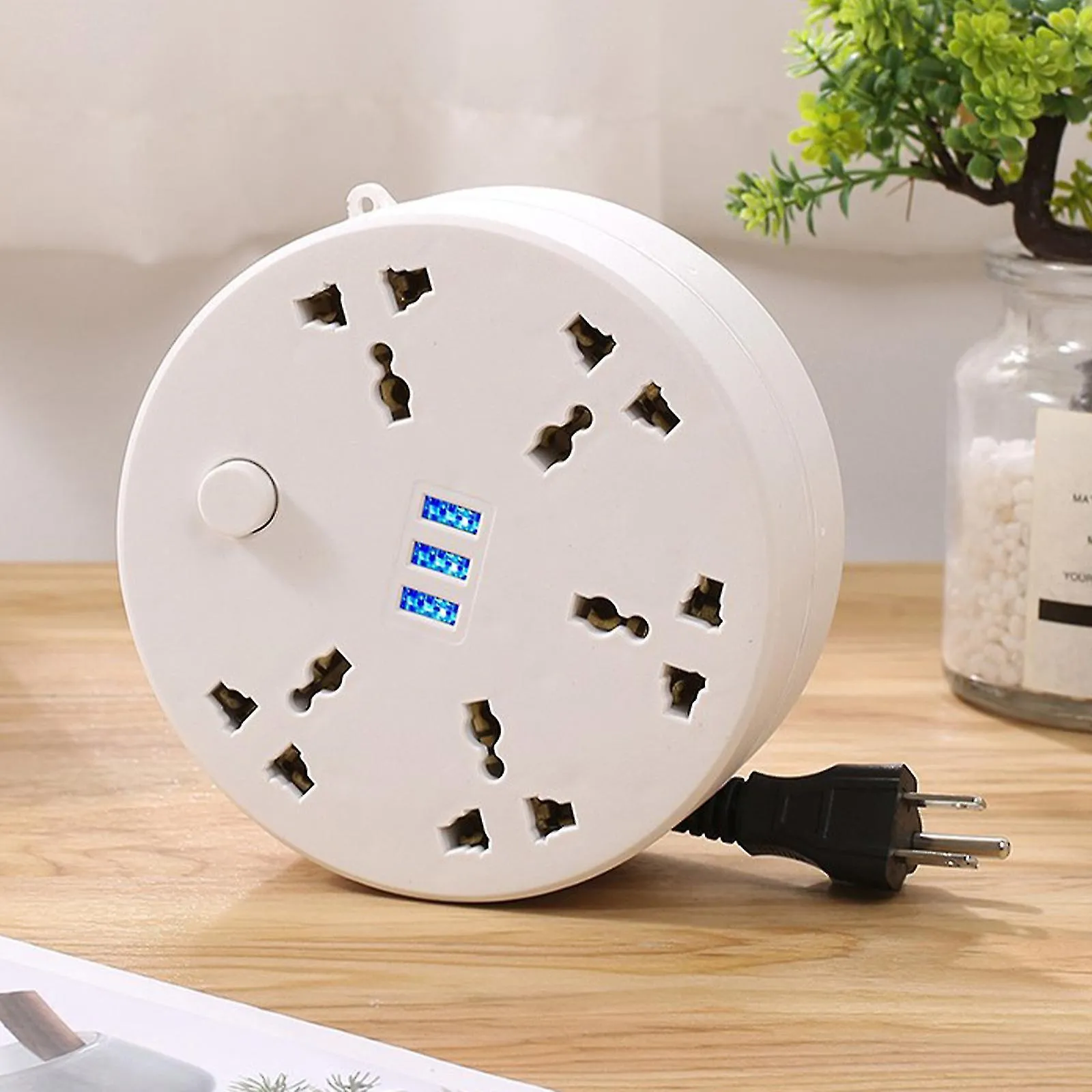 Multiprise Circulaire d'Extension de Puissance avec Ports USB Intégrés,2m