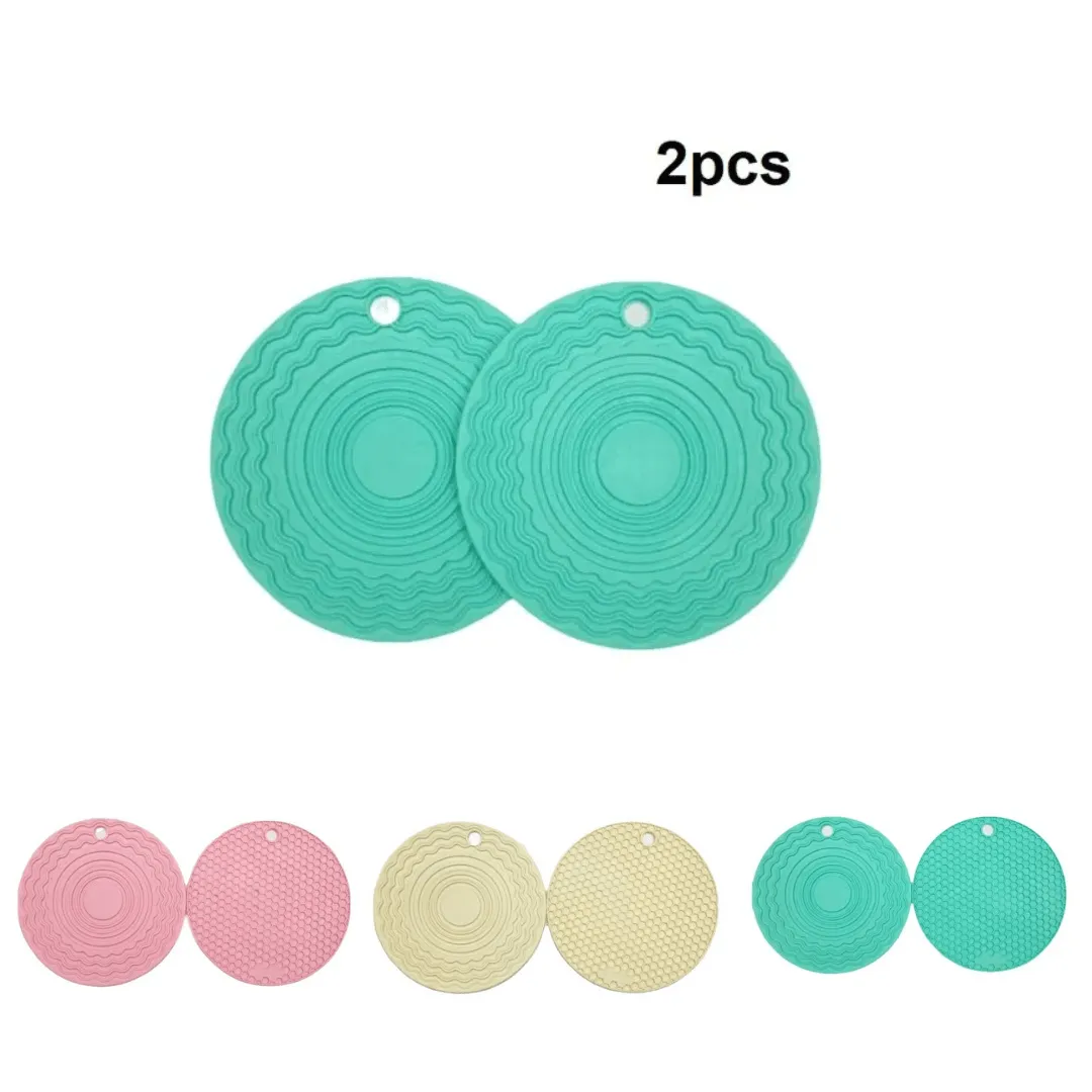 2 Dessous de plat rond en silicone antidérapant et résistant à la chaleur 19 cm (colleur aléatoire)