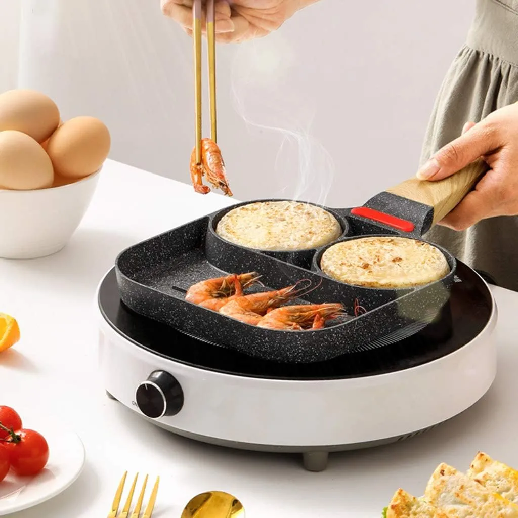 Polyvalence culinaire Poêle carrée avec sections dédiées pour œufs et crêpes adaptée à l'induction et au gaz