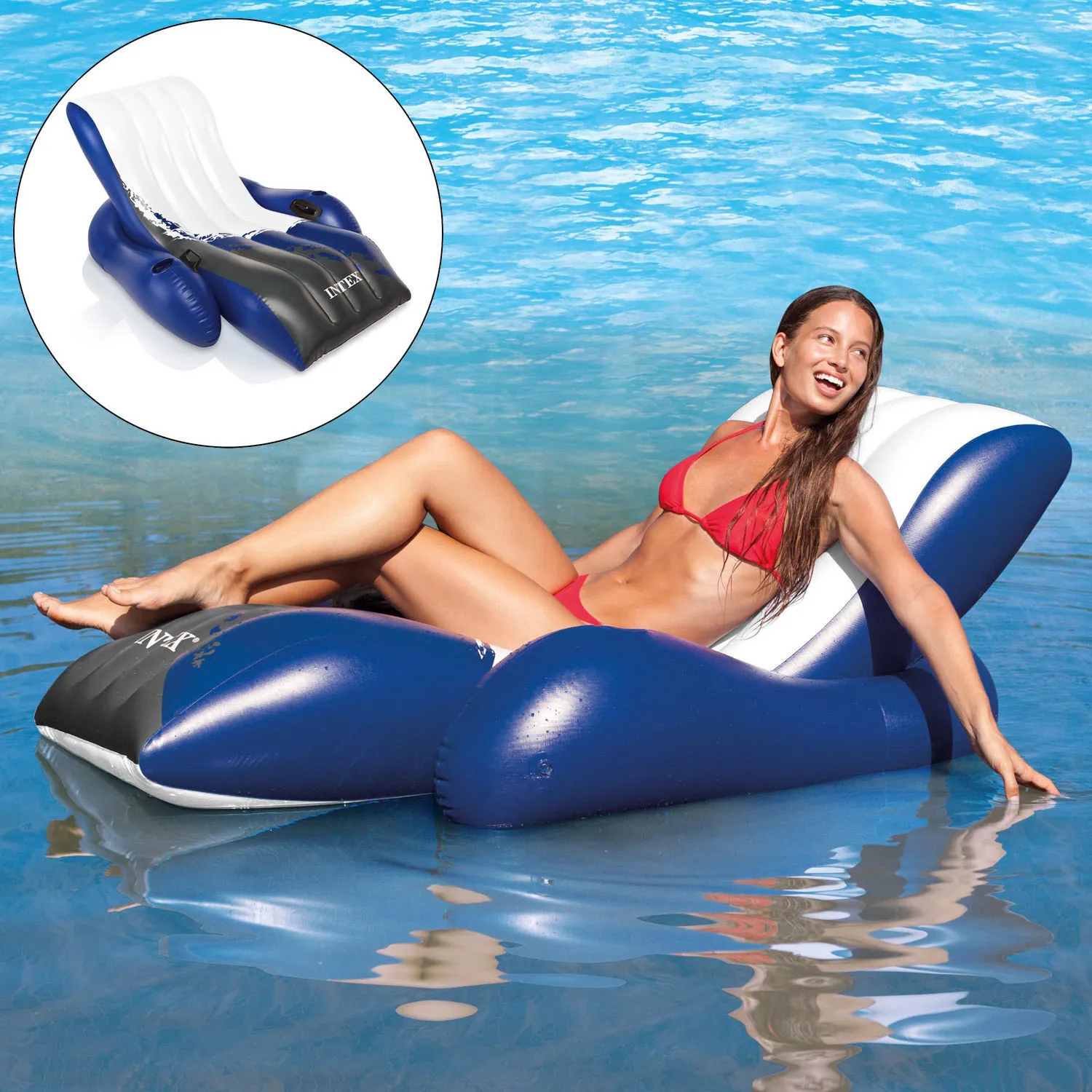 Chaise longue Intex avec support de verre et poignée ergonomique