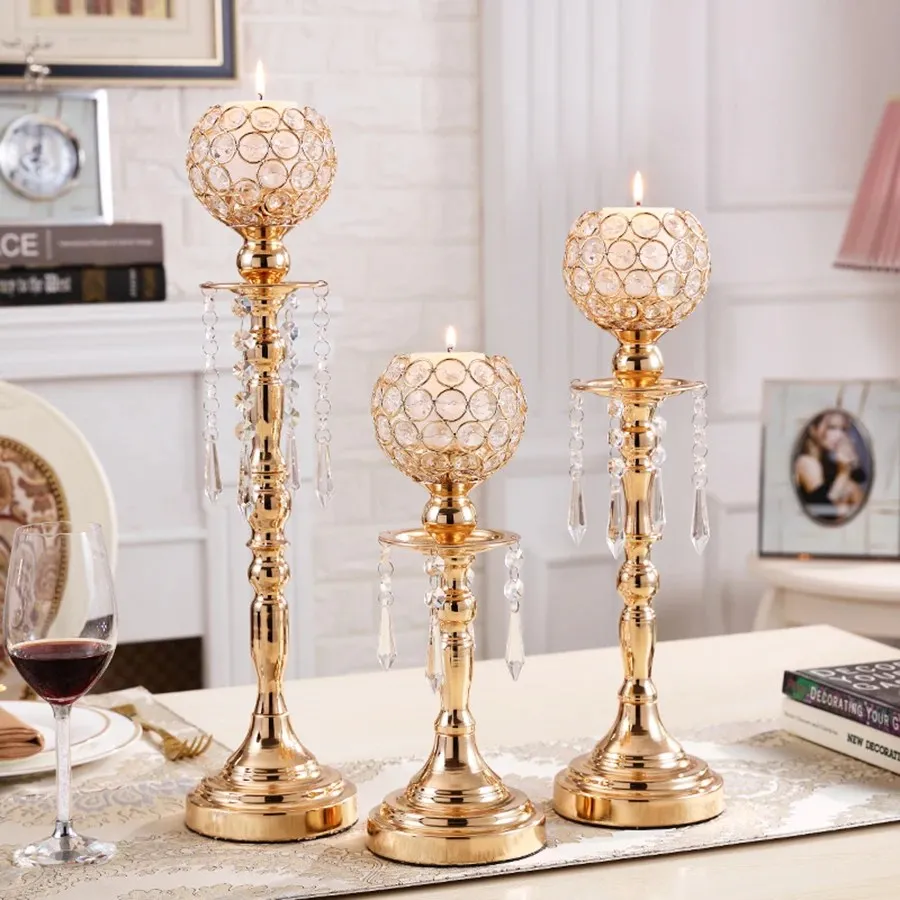 Ensemble de 3 Bougeoirs en Cristal avec Bougies