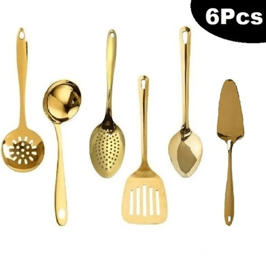Ensemble de 6 Ustensiles de Cuisine en Inox Doré