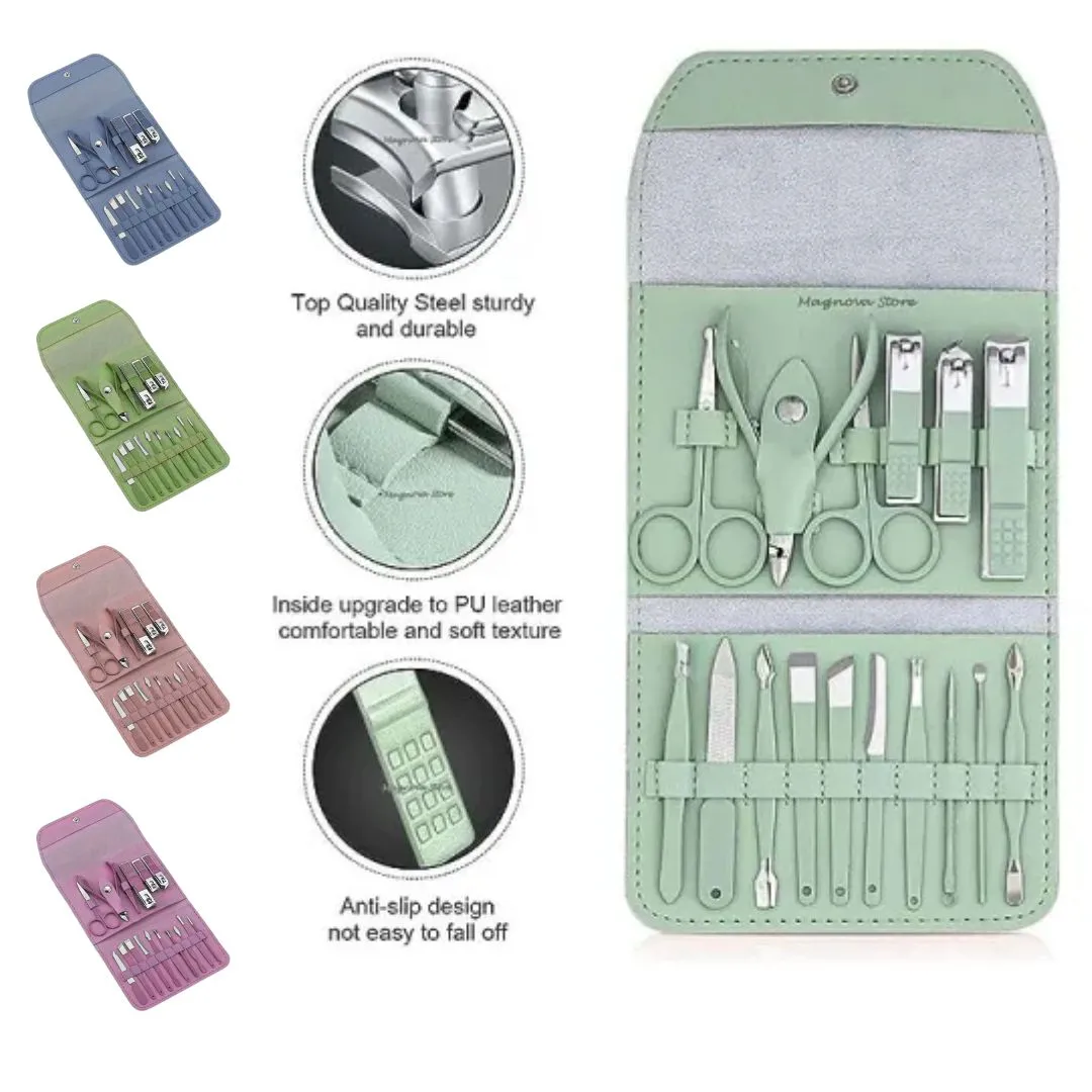 L'Essentiel de la Beauté Trousse Manucure Pedicure en Acier Inoxydable 16 Pièces