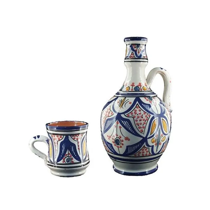 Élégance à la Main Bouqal d'Eau en Céramique Traditionnel avec Tasse Antique pour une Cuisine Décorative