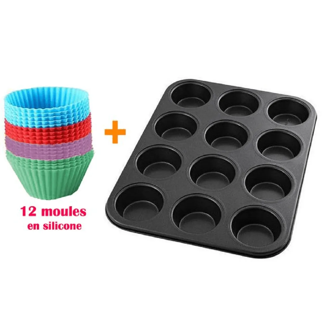 Moule à gâteau pour pâtisserie cupcake x12 + fond de gâteau en silicone 12pcs