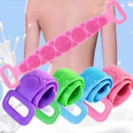 Brosse de bain Double face en silicone pour nettoyage du dos (colleur aléatoire)