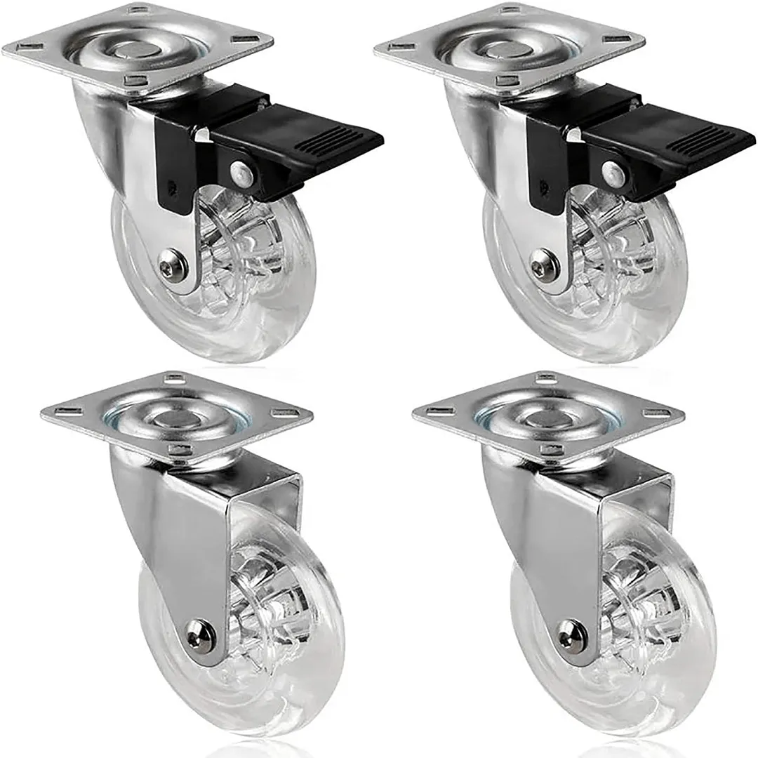 4 pièces Roues transparentes pour mobilier de bureau avec frein