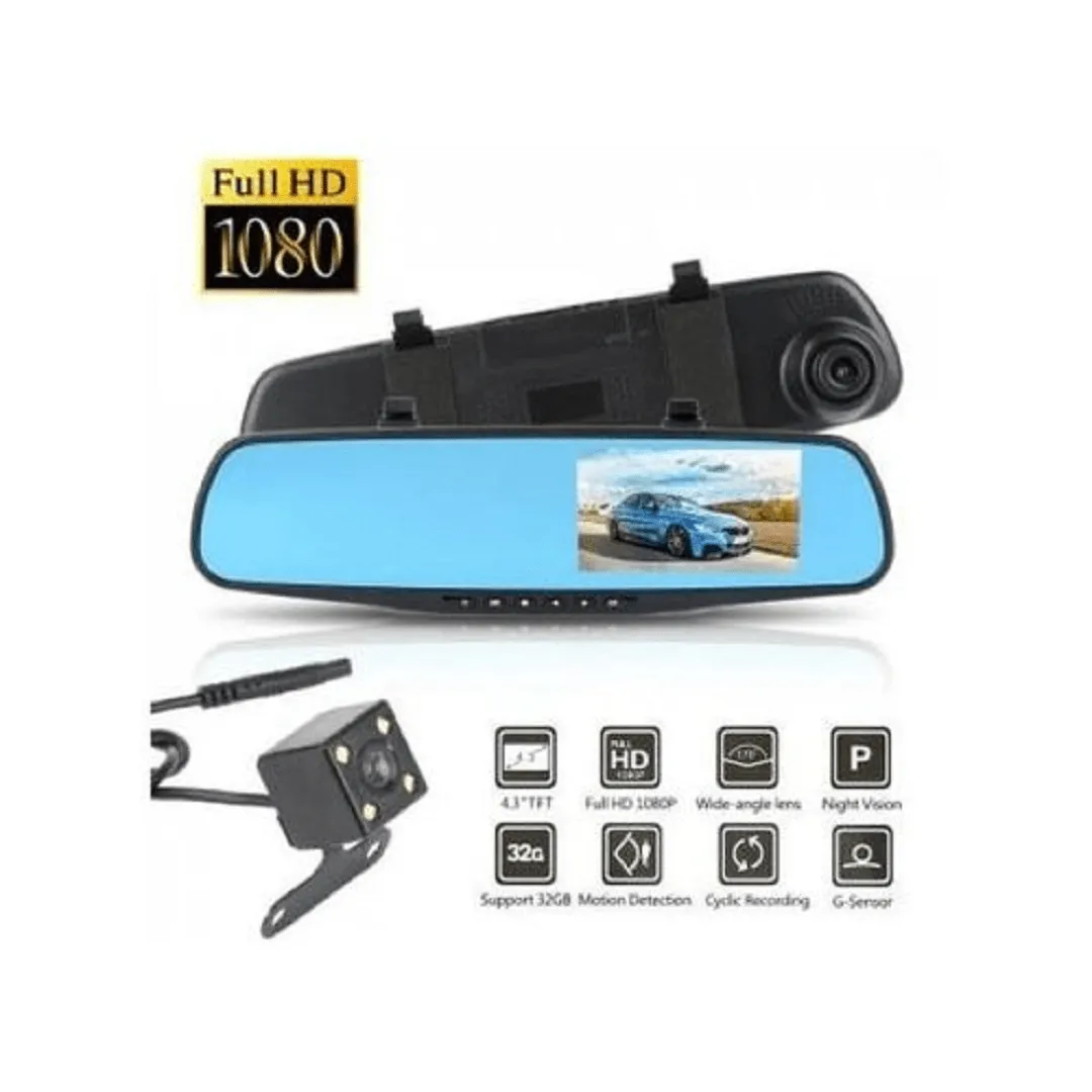 Caméra voiture Full HD 1080P, Caméra voiture à double objectif rétroviseur