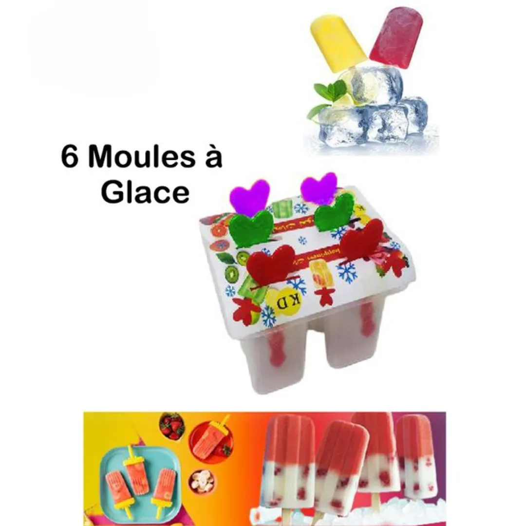 6 Moule glace, Moules à crème glacée en Plastique Réutilisable