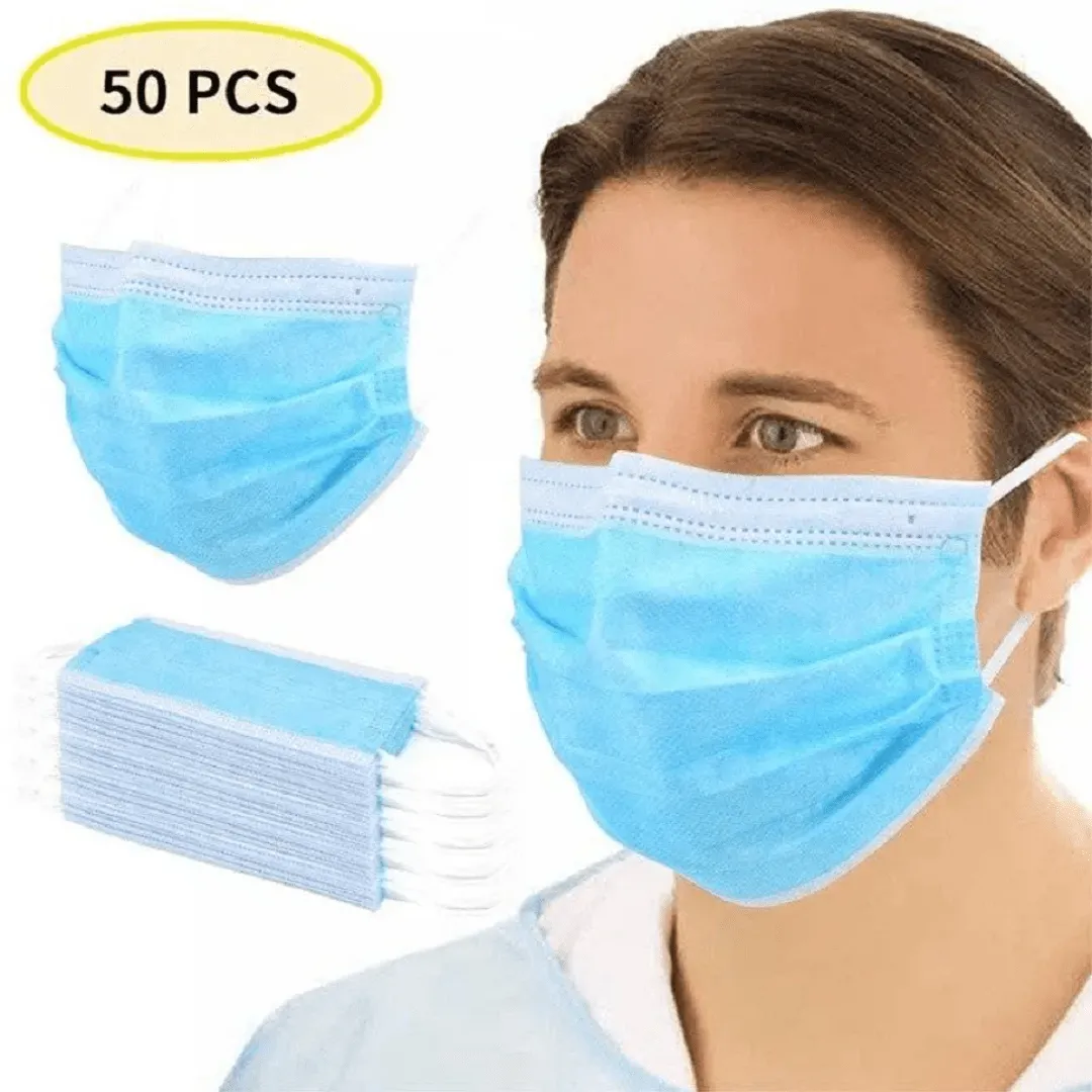 50 Masques Faciaux en Coton 3 Plis pour La Protection Quotidienne