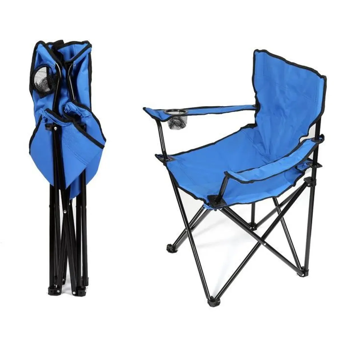 Chaise de camping de plage pliante rouge avec porte-boissons