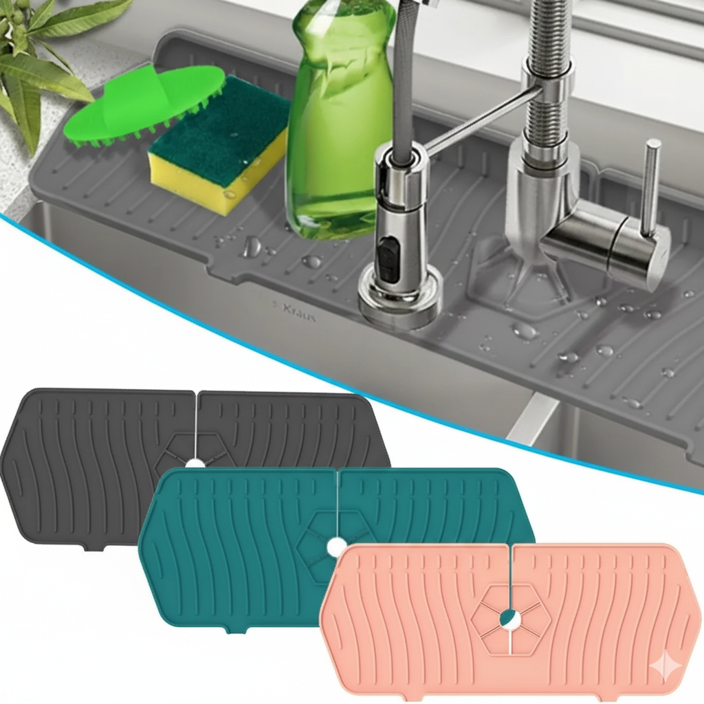 Tapis de Robinet en Silicone Multifonctionnel pour Évier de Cuisine, Anti-éclaboussures et Séchage Rapide