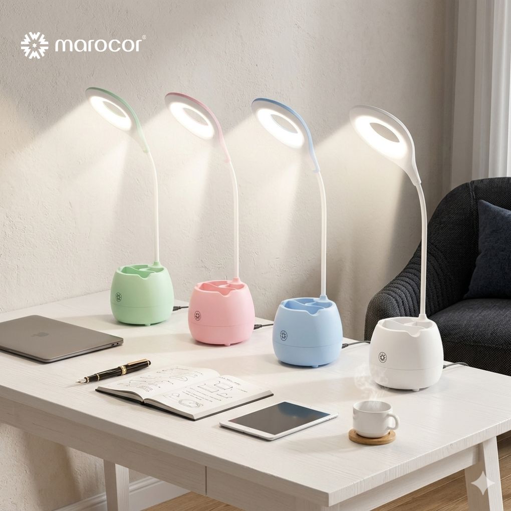 Lampe de bureau LED avec porte-stylo et support pour téléphone pour travailler et étudier
