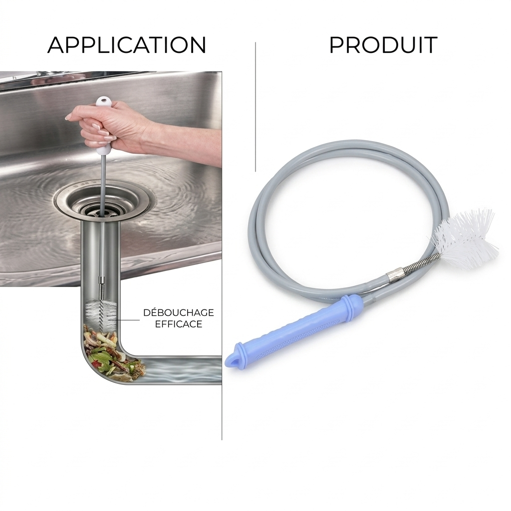 Brosse drainage de canalisations flexible, nettoyage lavabo de cuisine