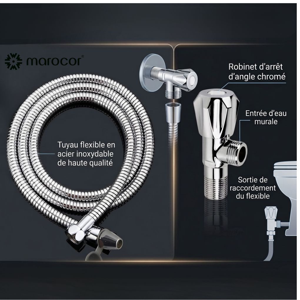 Kit Douchette Bidet Complet Solution de Plomberie Facile et Durable en Chrome