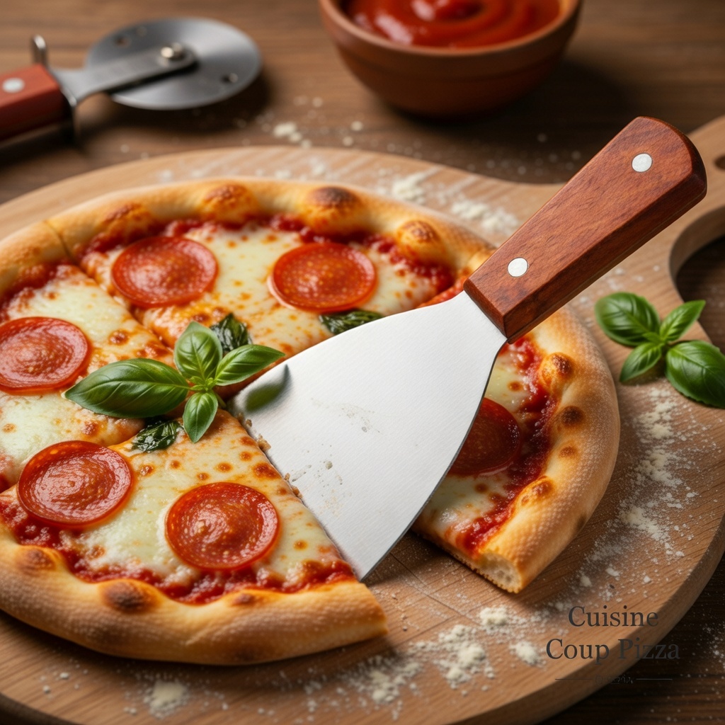 Spatule en acier inoxydable avec manche en bois pour crêpes et pancakes