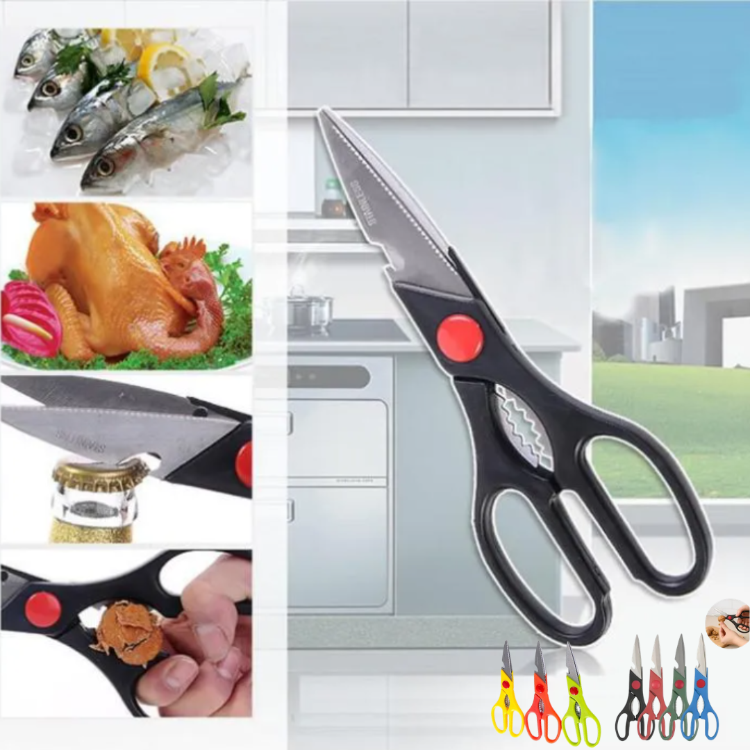 Ciseaux de cuisine multifonction en acier inoxydable pour découpe de viande et poisson (colleur aléatoire)