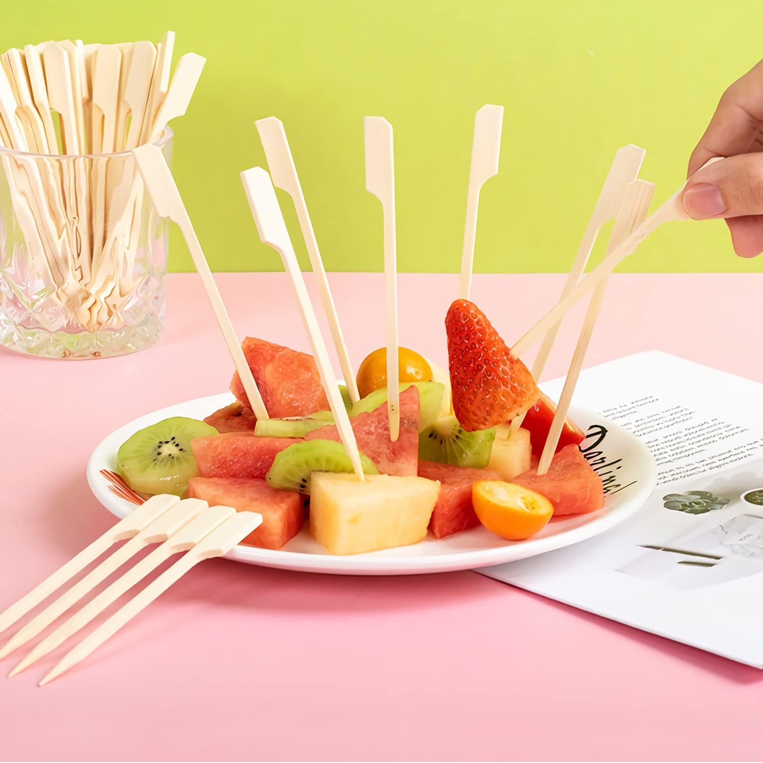100 brochettes en bambou pour barbecue et amuse-gueules, forme palette