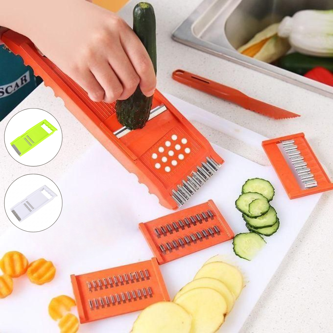 Mandoline de cuisine multifonction avec lames interchangeables et râpe intégrée (colleur aléatoire)