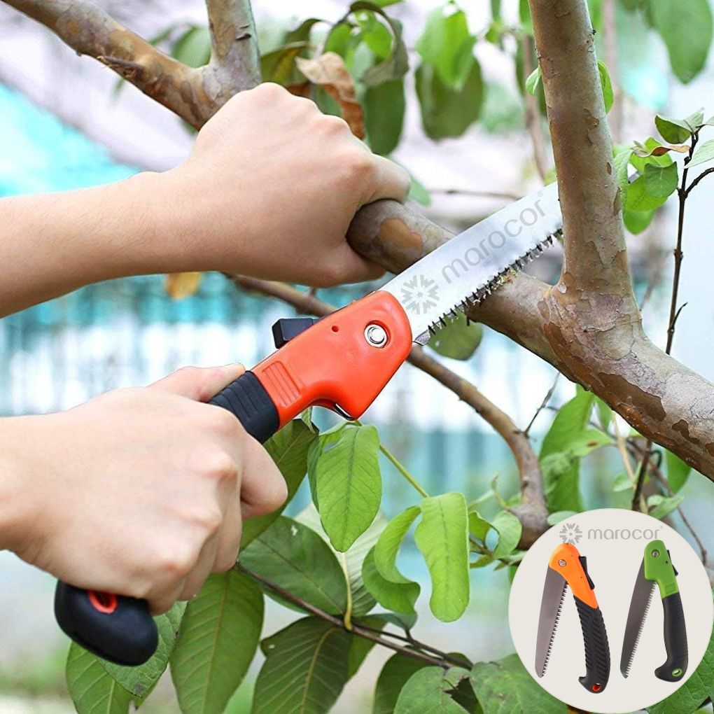 Scie à main pliante pour l'élagage et le jardinage, avec verrouillage sécurisé