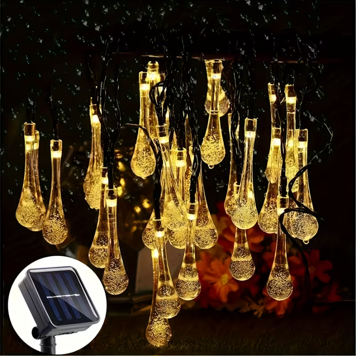 Guirlande lumineuse solaire décorative goutte d’eau pour jardin et terrasse