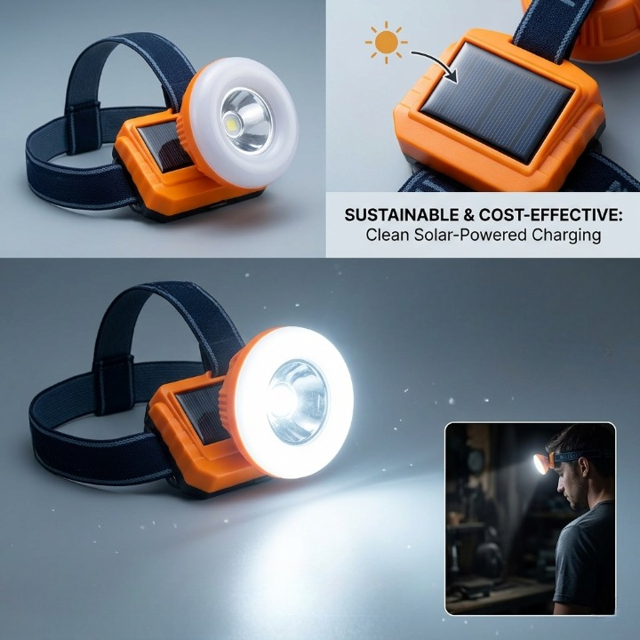 Lampe Frontale LED Puissante avec Recharge Solaire