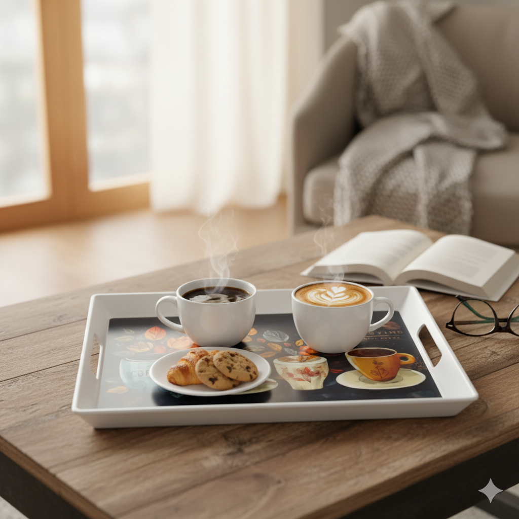 Plateau rectangulaire élégant pour servir desserts, fruits et pâtisseries