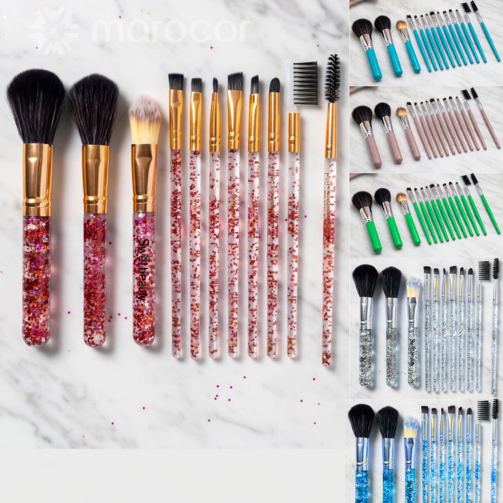 Kit de 12 Pinceaux de Maquillage Professionnels – Manches Pailletés