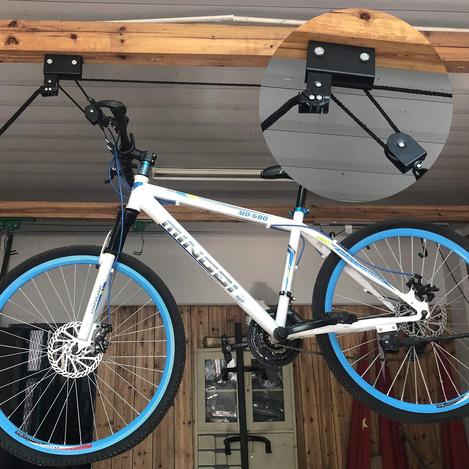 Élévateur de plafond pour vélo, capacité de charge , universel, avec crochet et frein à câble