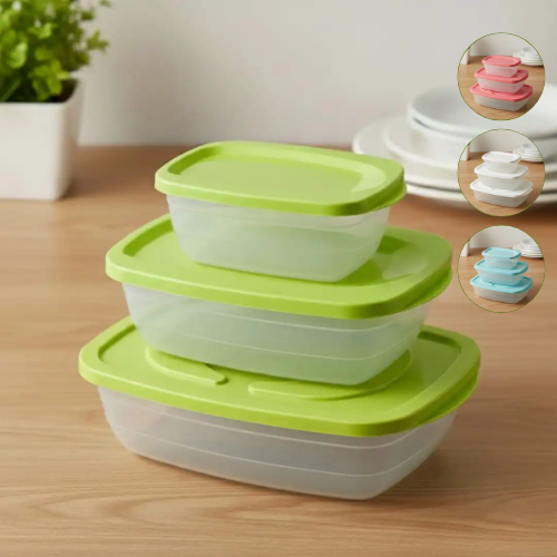 Ensemble de 3 boîtes en plastique avec couvercles pour rangement alimentaire (colleur aléatoire)