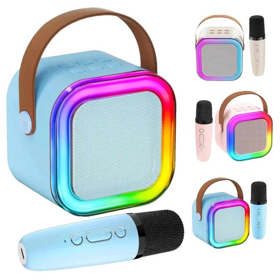Mini Microphone Portable Bluetooth avec Haut-Parleur et Lumières LED Festives