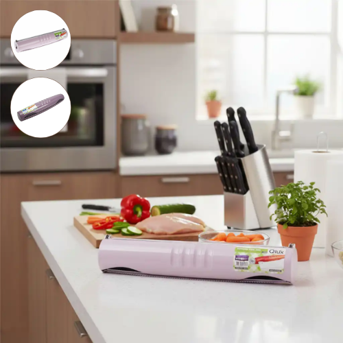Boîte distributrice pratique pour papier aluminium avec système de coupe intégré (colleur aléatoire)