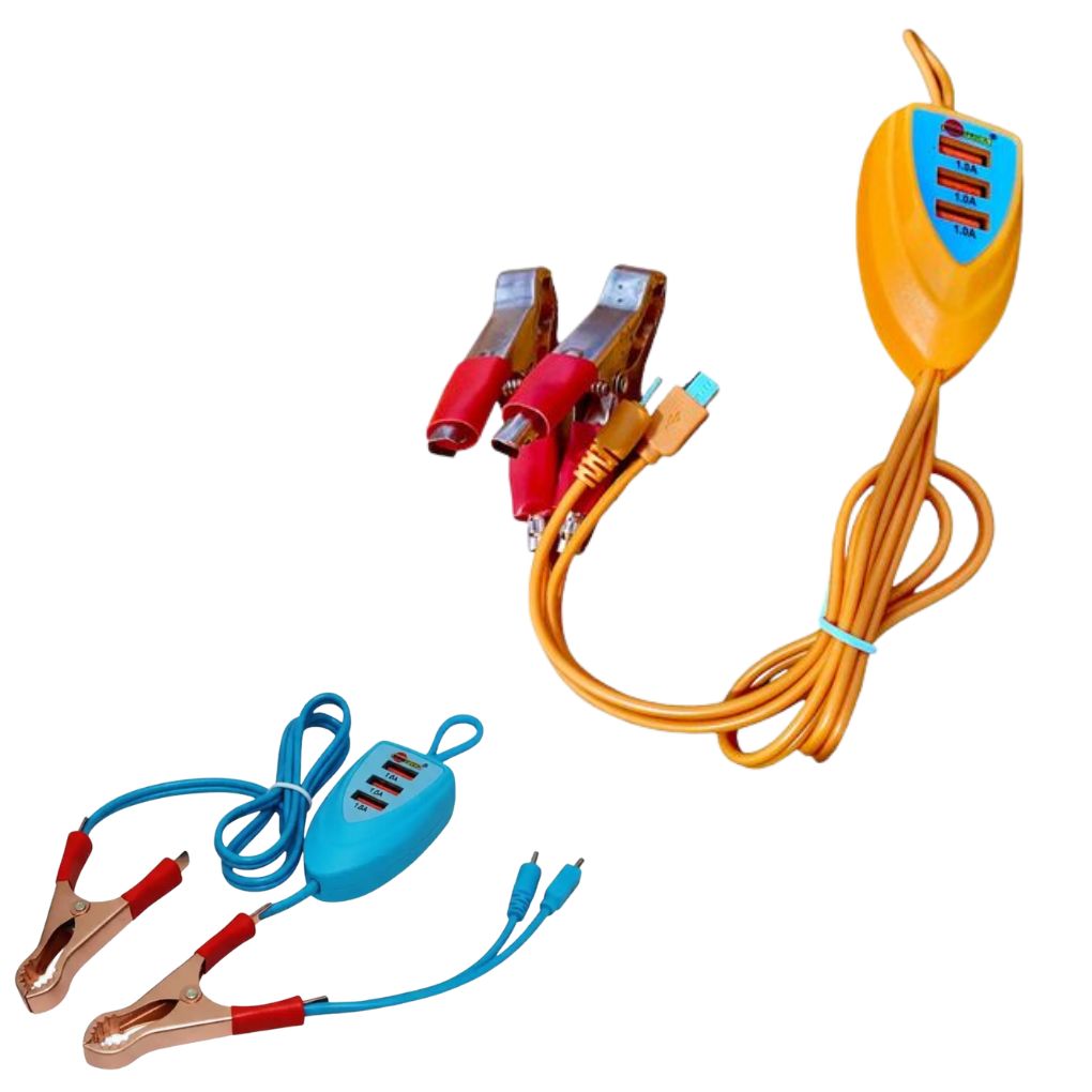 Chargeur Convertisseur de Batterie 12V/24V vers USB -  Ports de Charge Rapide avec Pinces Crocodiles