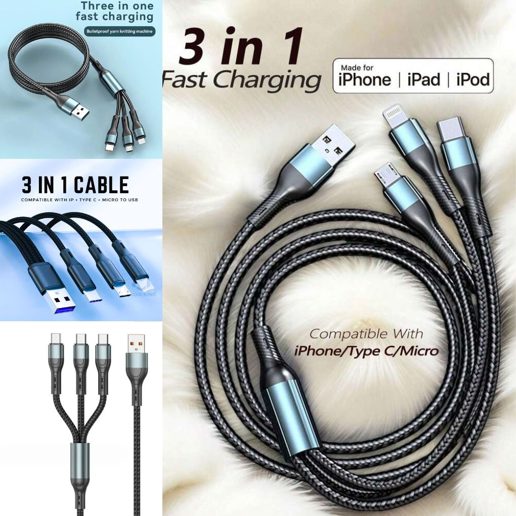 faste charge Câble de charge rapide Premium USB-C 3 en 1 pour plusieurs téléphones portables