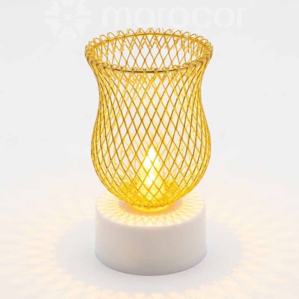 Bougie LED Décorative en Maille d'Art en Fer Doré – Photophore Tulipe Moderne pour Ambiance Chaleureuse, Salon et Événements Spéciaux