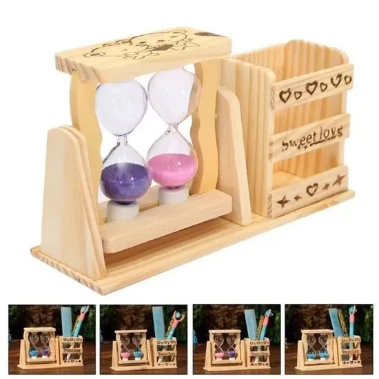 Élégance Temporelle Porte stylo Sablier en Bois (colleur design aléatoire)