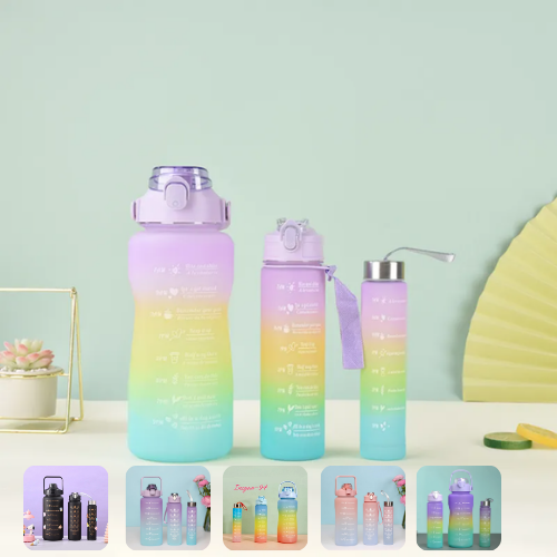 Lot de 3 bouteilles d’eau motivantes étanches pour sport et plein air (colleur aléatoire)