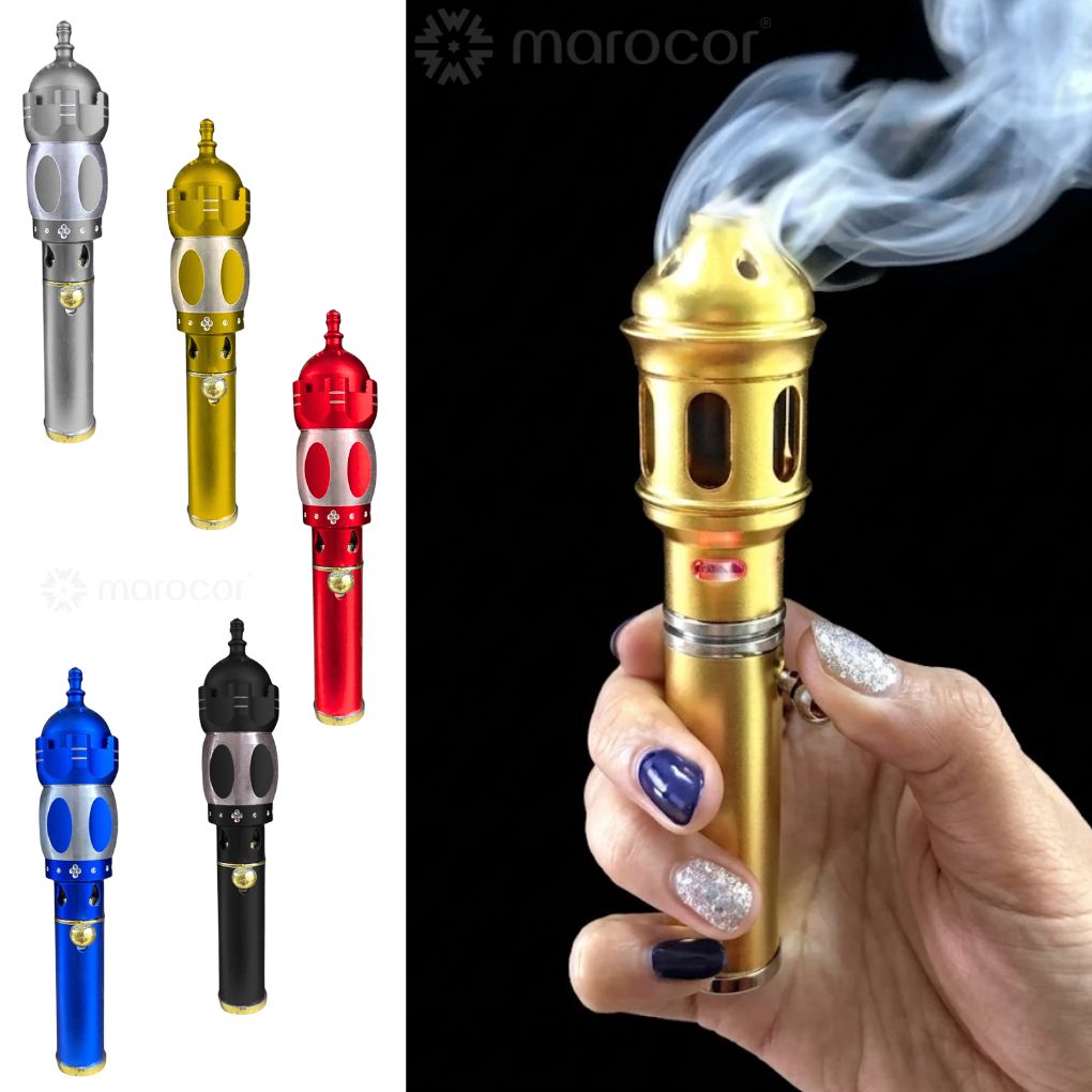 Brûleur d'encens portatif à dôme ultra rouge et argent, diffuseur, bâtonnets, cônes, vaporisateur Bakhoor