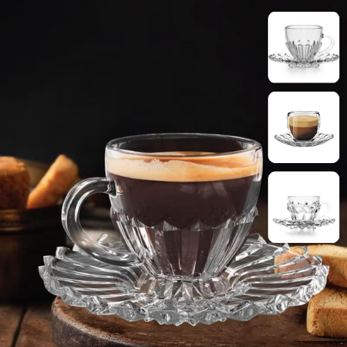 1 Tasse de Café en Verre avec Soucoupe pour un Réveil Raffiné (désigne aléatoire)