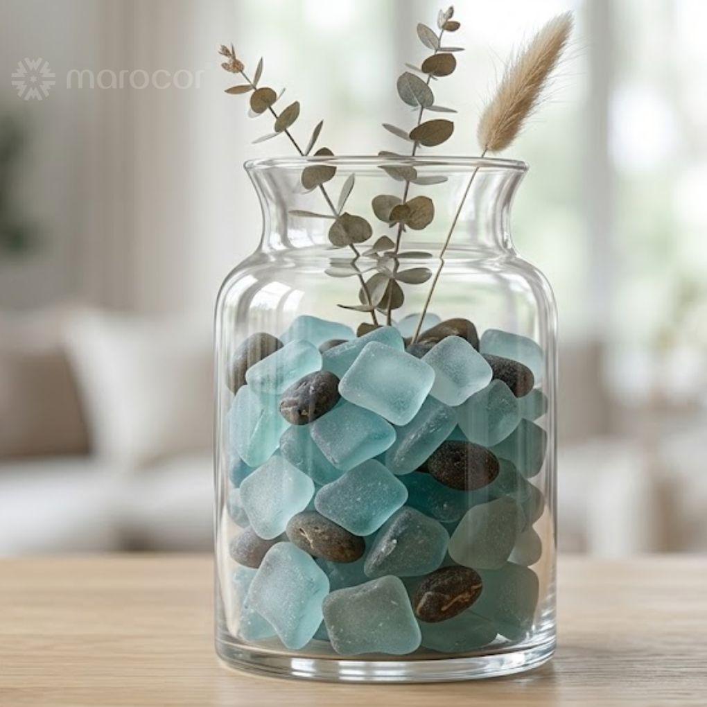 Pierres Décoratives en Verre Dépoli et Galets Naturels 500g
