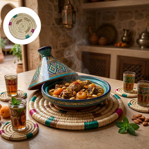 Tapis et support artisanal pour tajine et assiette