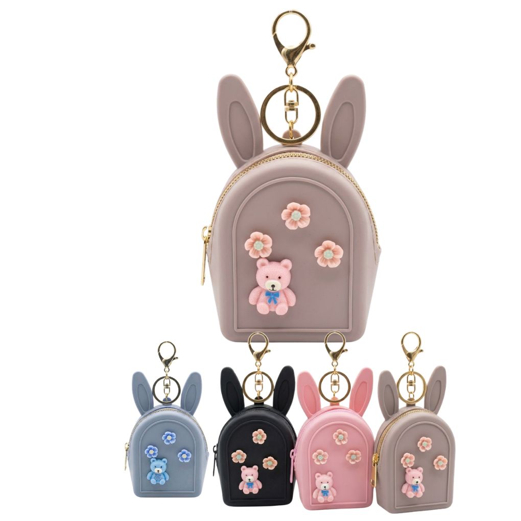 Mini Pochette Porte-Clés Design "Lapin" avec Décorations Ours