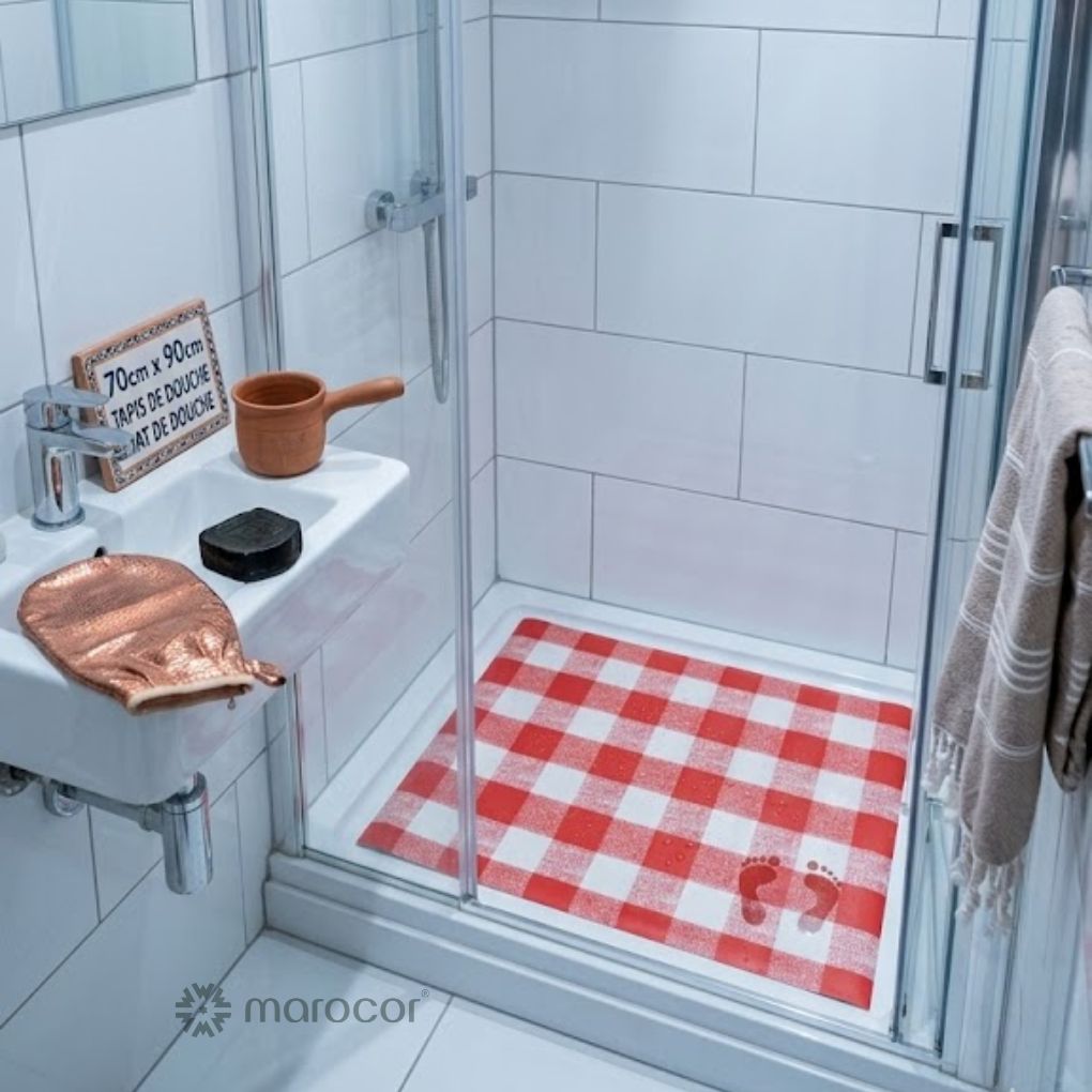 Tapis de Douche et Hammam Antidérapant – Motif Vichy Traditionnel – Confort & Sécurité