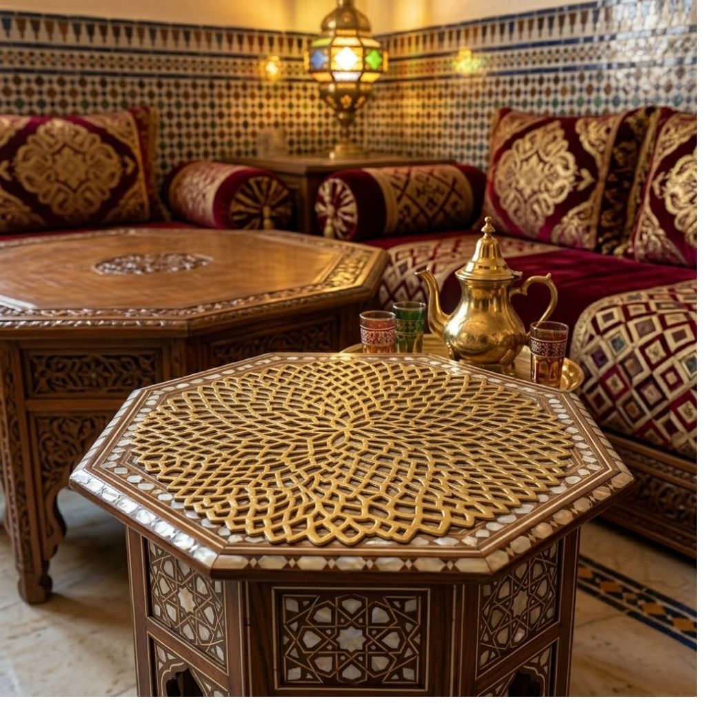 Nappe de Table Ronde de Style Marocain - Motif Géométrique