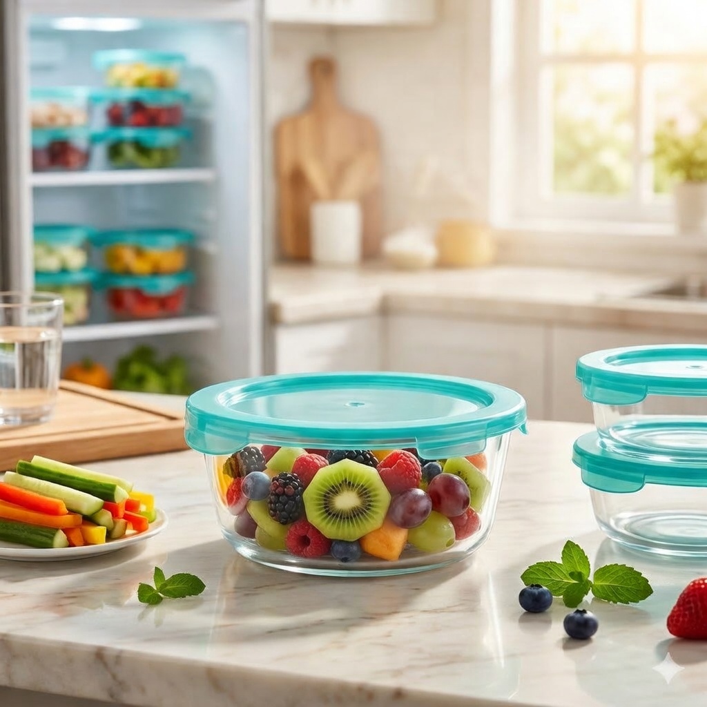 Récipient rond en verre pour conservation des aliments