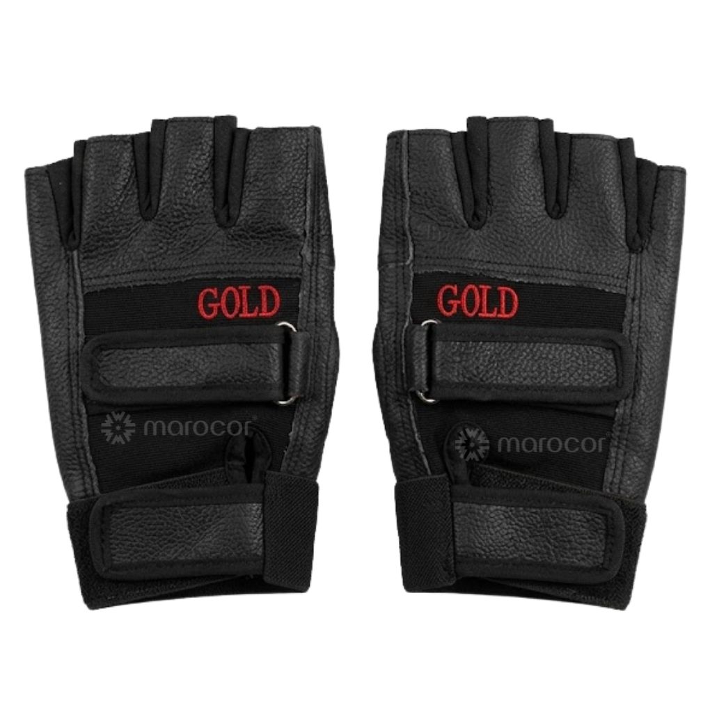 Gants de Musculation "GOLD Pro" en Cuir – Protection Antidérapante et Double Serrage pour Fitness et CrossFit