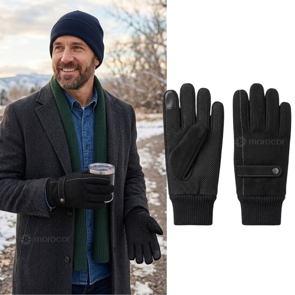 Gants d'Hiver "Urban Elegance" en Suédine – Tactiles, Paume Antidérapante et Finition Boutonnée